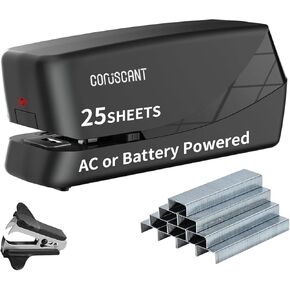 دباسة كهربائية كورسكانت، دباسة أوتوماتيكية، شديدة التحمل، 25 ورقة، مخزن 210 دبابيس، بما في ذلك 2000 دبابيس، و1 مزيل دبابيس، تيار متردد كهربائي لسطح المكتب أو يعمل بالبطارية للاستخدام المنزلي/المكتب in Kuwait