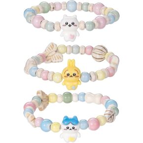 3 Pcs Kawaii Chikawa Bracelets Set Ceramic Bead Bracelet Elastic Beaded Pearl Bracelets Jewelry for Women Bff Friendship Gift ﻿ in Saudi Arabia