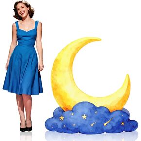 كبير الهلال القمر قطع من الورق المقوى الزينة 3.3 قدم القمر الوقوف خلفية الذهب الأزرق النجوم ليلة حزب صور الدعائم لعيد ميلاد الزفاف عيد مبارك العودة للوطن فيلم ليلة استحمام الطفل in Kuwait