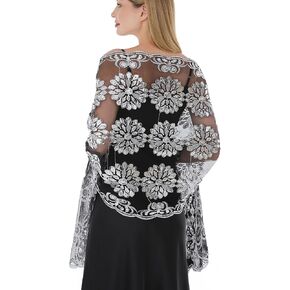 Women's Evening Shawls and Wraps, Sequin Floral Lace, Sheer Chiffon Formal Scarf for Wedding Party in Kuwait
