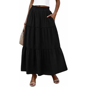 Long Skirts for Women Maxi Summer Swing Tiered A-Line Elastic High Waist Boho Flowy Skirts with Pockets in Kuwait