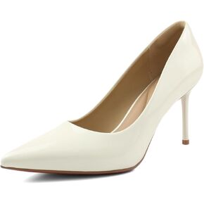 حذاء بكعب عالٍ للنساء، حذاء بكعب ستيليتو 3.3 بوصة مغلق عند الأصابع، نعل أحمر مثير من الجلد اللامع بمقدمة مدببة لحفلات الزفاف والمناسبات الرسمية (أسود/عاري/أبيض، مقاس 5.5-9) in Kuwait