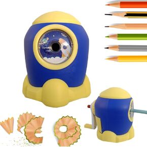 Manual Pencil Sharpener, Hand Crank Sharpener for Kids & Adults, 6.5-8 mm Pencils & Colored Pencils, Portable, Klein Blue with Yellow in Kuwait