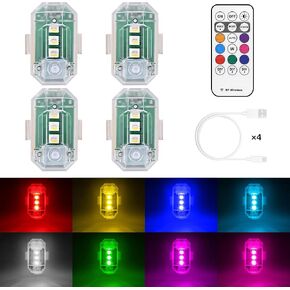 2 قطعة أضواء LED لاسلكية مع جهاز تحكم عن بعد، 8 ألوان عالية السطوع مقاومة للماء ومضادة للتصادمات USB أضواء تحذير LED للدراجات النارية والسيارات بدون طيار والدراجات والشاحنات والطائرات in Kuwait