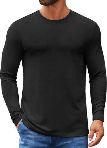 Men's Long-Sleeved Crew Neck T-Shirt Plain Regular Fit Tops Sports Leisure Shirts Casual Basic Vest in Saudi Arabia