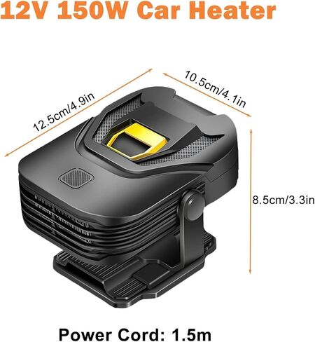 سخانات السيارة 12 فولت للمركبة 2 في 1 سخان السيارة المحمول مع سخان الزجاج الأمامي لإزالة الصقيع بدوران 360 درجة والذي يتم توصيله بولاعة السجائر للشاحنات وسيارات الدفع الرباعي (أسود) in Kuwait