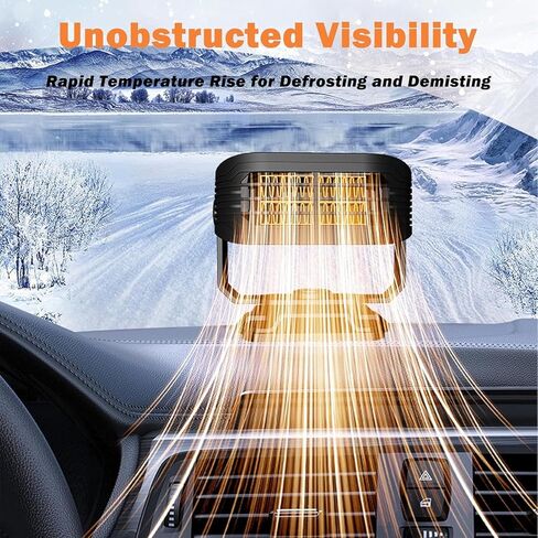 سخانات السيارة 12 فولت للمركبة 2 في 1 سخان السيارة المحمول مع سخان الزجاج الأمامي لإزالة الصقيع بدوران 360 درجة والذي يتم توصيله بولاعة السجائر للشاحنات وسيارات الدفع الرباعي (أسود) in Kuwait