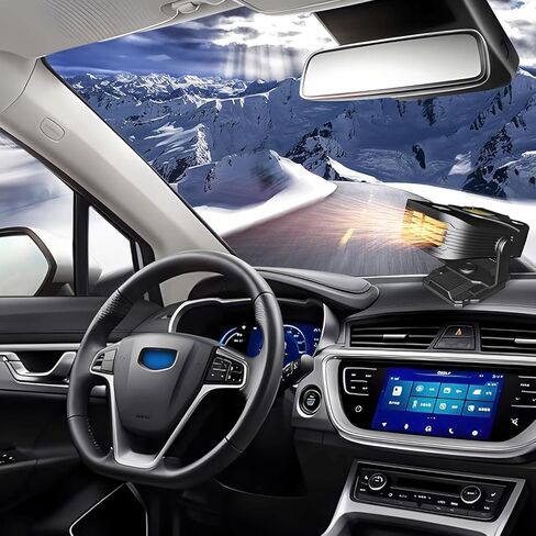 سخانات السيارة 12 فولت للمركبة 2 في 1 سخان السيارة المحمول مع سخان الزجاج الأمامي لإزالة الصقيع بدوران 360 درجة والذي يتم توصيله بولاعة السجائر للشاحنات وسيارات الدفع الرباعي (أسود) in Kuwait