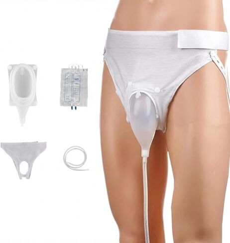 Urinal for Men Elderly Portable Wearable Silicone Material with Urine Collection Bag, Urinary Drainage System, Skin-Friendly and Odorless, Roomy Pants &2 Urine Bags(1L&2L) (Atrophic Fit) in Saudi Arabia