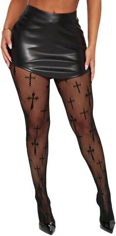 XIUSEMY Sexy Fishnet Stockings for Women Cross Patterned Tights Lace Pantyhose Plus Size in Saudi Arabia