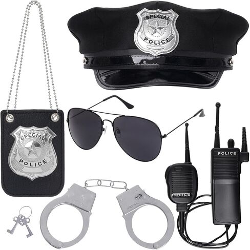 5Pcs Police Costume Accessories for Adults, Police Hat Badge Handcuffs Sunglasses Walkie Talkies Set, Cop Costume Accessories for Halloween Carnival Pretend Play in Saudi Arabia
