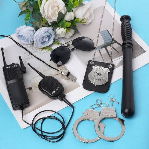 5Pcs Police Costume Accessories for Adults, Police Hat Badge Handcuffs Sunglasses Walkie Talkies Set, Cop Costume Accessories for Halloween Carnival Pretend Play in Saudi Arabia