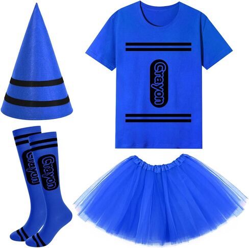 4 Pcs Halloween Crayon Costume Include Crayon Shirt,Tutu SKirt,Socks and Cone Hats for Women Group Dress Up in Saudi Arabia
