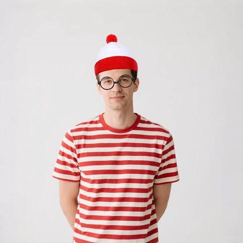 2PCS Red and White Striped Halloween Hats with Glasses – Cosplay Costume Accessories for Men & Women, Perfect for Halloween Parties & Outfits in Saudi Arabia