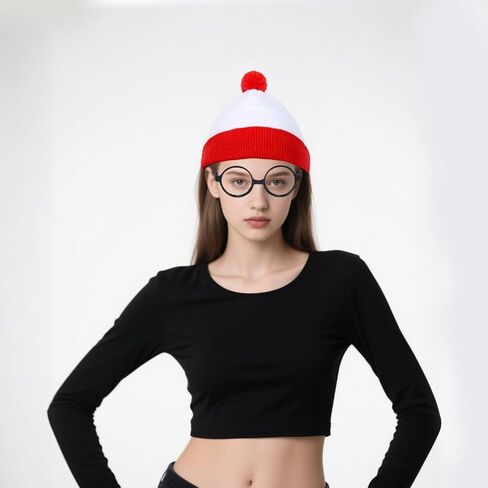 2PCS Red and White Striped Halloween Hats with Glasses – Cosplay Costume Accessories for Men & Women, Perfect for Halloween Parties & Outfits in Saudi Arabia