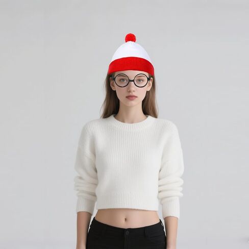 2PCS Red and White Striped Halloween Hats with Glasses – Cosplay Costume Accessories for Men & Women, Perfect for Halloween Parties & Outfits in Saudi Arabia