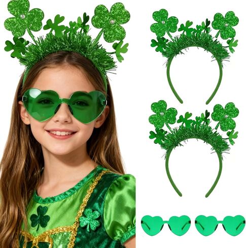 4 Piece St. Patrick's Day Accessories Set Shamrock Headband and Green Heart Shape Glasses for Men and Women in Saudi Arabia