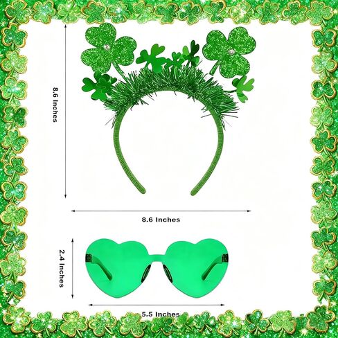 4 Piece St. Patrick's Day Accessories Set Shamrock Headband and Green Heart Shape Glasses for Men and Women in Saudi Arabia