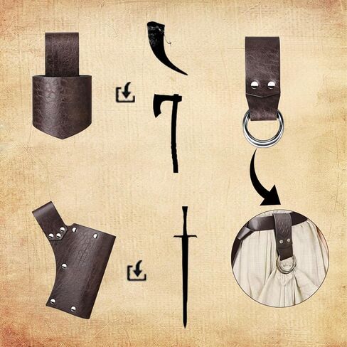 إكسسوارات تنكرية لحزام القرون الوسطى تنورة عصر النهضة للتنزه سيرًا على الأقدام وحزام الفايكنج وحزام السيف والضفدع وحافظة الهالوين التأثيرية in Kuwait