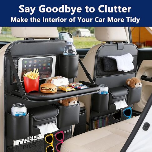 Car Backseat Organizer with Tray – Back of Car Seat Organizer & Storage, Multifunction Seat Back Organizer Storage Bags for Tablet, Snacks, Drinks, Tissues... | Waterproof, Universal Fit | 1 Pack in Saudi Arabia