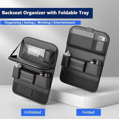 Car Backseat Organizer with Tray – Back of Car Seat Organizer & Storage, Multifunction Seat Back Organizer Storage Bags for Tablet, Snacks, Drinks, Tissues... | Waterproof, Universal Fit | 1 Pack in Saudi Arabia