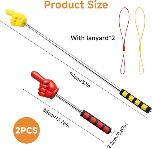قطعتان من عصا مؤشر المعلم التليسكوبية - مؤشر إصبع قابل للتمديد للفصل الدراسي والعروض التقديمية - مؤشر يد ممتع للمدرسة الابتدائية والمعلمين (الأحمر والأصفر) in Kuwait