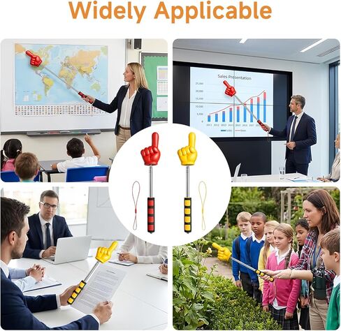 قطعتان من عصا مؤشر المعلم التليسكوبية - مؤشر إصبع قابل للتمديد للفصل الدراسي والعروض التقديمية - مؤشر يد ممتع للمدرسة الابتدائية والمعلمين (الأحمر والأصفر) in Kuwait