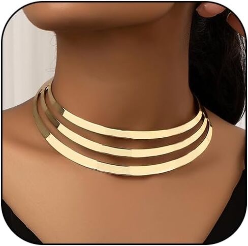 Gold Choker Necklaces for Women Exaggerated Ethnic Big Statement Necklaces African Tribe Wide Metal Choker Jewelry in Kuwait