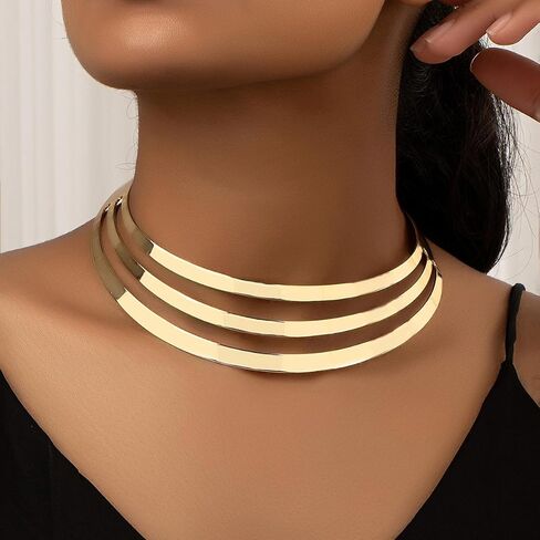Gold Choker Necklaces for Women Exaggerated Ethnic Big Statement Necklaces African Tribe Wide Metal Choker Jewelry in Kuwait