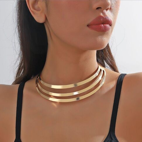 Gold Choker Necklaces for Women Exaggerated Ethnic Big Statement Necklaces African Tribe Wide Metal Choker Jewelry in Kuwait