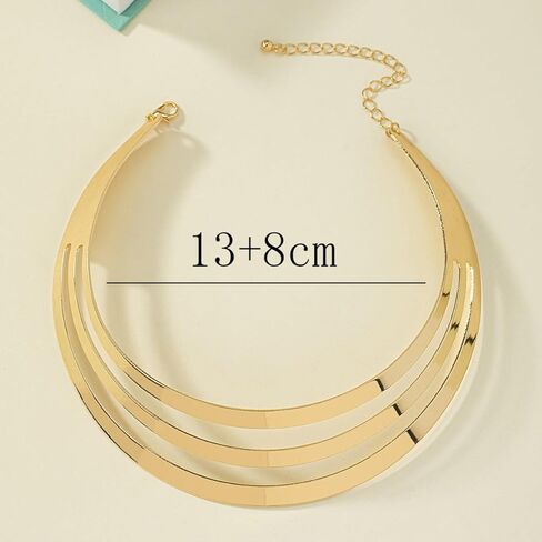 Gold Choker Necklaces for Women Exaggerated Ethnic Big Statement Necklaces African Tribe Wide Metal Choker Jewelry in Kuwait