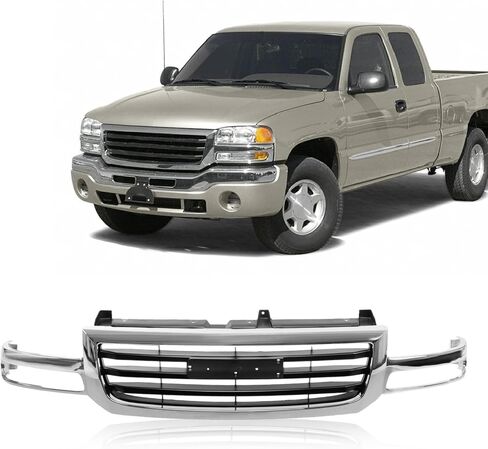 Perfit Liner Front Grille Grill Chrome Shell and Black Insert Compatible with 2003-2007 GMC 2003-2007 Sierra 1500 2500 GM1200475 19130791 in Saudi Arabia