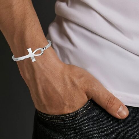 سوار WithLoveSilver من الفضة الإسترليني عيار 925 عنخ كروس مفتاح الحياة in Saudi Arabia