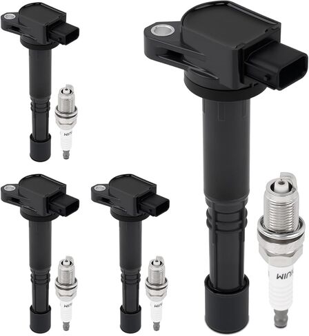 Set of 4 UF626 Ignition Coils & Iridium Spark Plugs Compatible with Honda 2009-2014 Fit 1.5L L4, Ignition Coil Pack Compatible with 2010-2016 City 1.5L L4, 2011-2016 CR-Z 1.5L L4, Replaces IC729 E1126 in Saudi Arabia