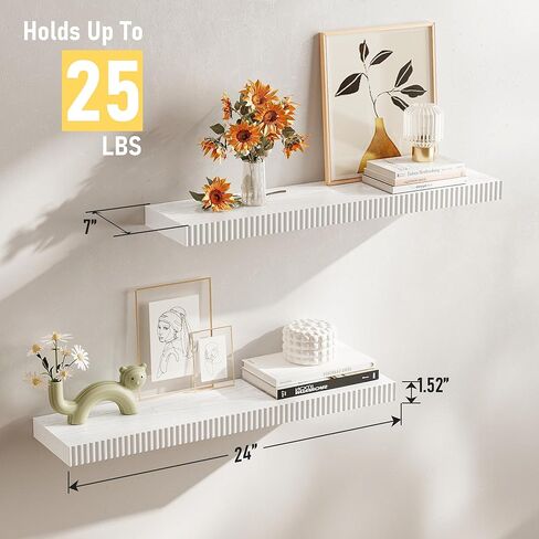 أرفف عائمة مقاس 24 بوصة للجدار، أرفف خشبية مثبتة على الحائط للحمام وغرفة النوم وغرفة المعيشة والمطبخ ورف معلق مع دعامات غير مرئية للتخزين والكتب وديكور المنزل (أبيض، مجموعة من 2) in Kuwait