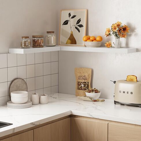 أرفف عائمة مقاس 24 بوصة للجدار، أرفف خشبية مثبتة على الحائط للحمام وغرفة النوم وغرفة المعيشة والمطبخ ورف معلق مع دعامات غير مرئية للتخزين والكتب وديكور المنزل (أبيض، مجموعة من 2) in Kuwait