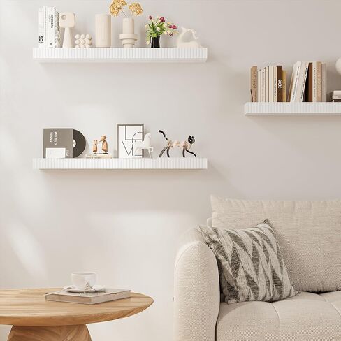 أرفف عائمة مقاس 24 بوصة للجدار، أرفف خشبية مثبتة على الحائط للحمام وغرفة النوم وغرفة المعيشة والمطبخ ورف معلق مع دعامات غير مرئية للتخزين والكتب وديكور المنزل (أبيض، مجموعة من 2) in Kuwait