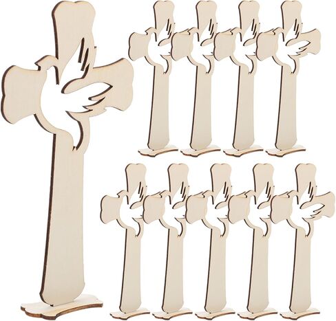 LUOZZY 10pcs Baptism Wood Cross Figurine with Base Wooden Cross for Table Centerpieces Small Baptism Decor Rustic Standing Cross for Communion Decor in Saudi Arabia