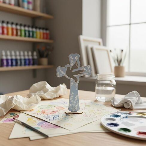 LUOZZY 10pcs Baptism Wood Cross Figurine with Base Wooden Cross for Table Centerpieces Small Baptism Decor Rustic Standing Cross for Communion Decor in Saudi Arabia