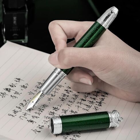 قلم حبر مكبس HONG DIAN N25، تصميم منحوت مجسم على شكل ثعبان رفيع مع مجموعة حافظة معدنية (أخضر زمردي) in Kuwait