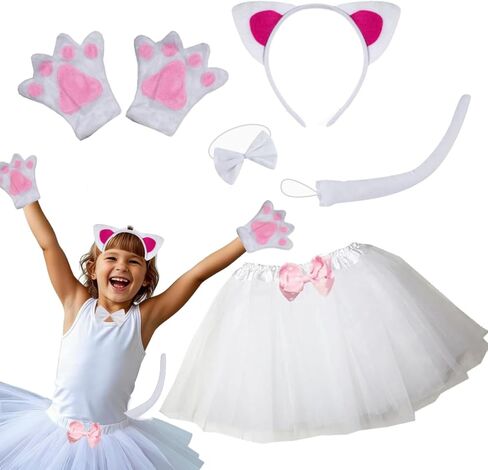 Kirei Sui Kids Animal Costume White Black Cat Tutu Ear Headband Bow Tie Tail Paws in Kuwait