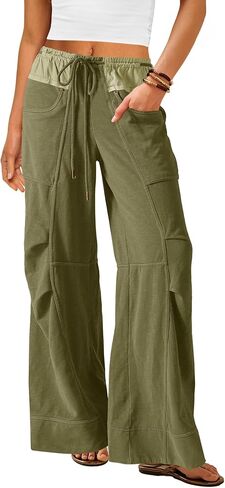 Nirovien المرأة واسعة الساق Sweatpants السراويل الفضفاضة عالية الخصر صالة السراويل بالازو برميل Sweatpants مع جيوب in Kuwait