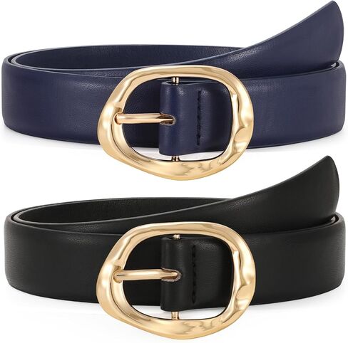 2 Pack Fashion Leather Belts - Liquid Design Waist Belts for Jeans & Dresses in Kuwait