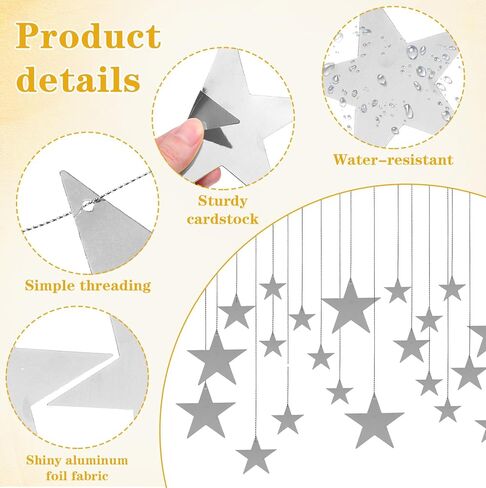 24Pcs Silver Hanging Stars Decorations, Double Sided Paper Star Cutouts with Nylon String Hanging Stars for Ceiling Birthday Wedding Party Wall Decor (4 Sizes)(Silver) in Saudi Arabia