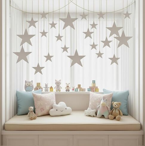 24Pcs Silver Hanging Stars Decorations, Double Sided Paper Star Cutouts with Nylon String Hanging Stars for Ceiling Birthday Wedding Party Wall Decor (4 Sizes)(Silver) in Saudi Arabia