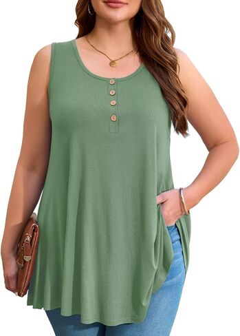 JollieLovin Womens Sleeveless Tunic Plus Size Tank Top with Flare Hem Comfy Loose Shirt Blouse in Saudi Arabia