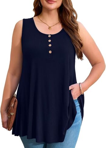 JollieLovin Womens Sleeveless Tunic Plus Size Tank Top with Flare Hem Comfy Loose Shirt Blouse in Saudi Arabia