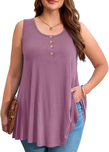 JollieLovin Womens Sleeveless Tunic Plus Size Tank Top with Flare Hem Comfy Loose Shirt Blouse in Saudi Arabia