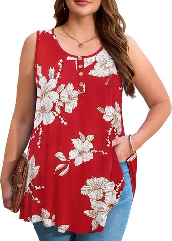 JollieLovin Womens Sleeveless Tunic Plus Size Tank Top with Flare Hem Comfy Loose Shirt Blouse in Saudi Arabia