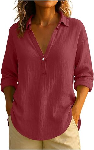 Linen Shirts for Women Cotton Soft Comfy Spring Tops 2026 Long Sleeve Shirt Beach Vacation Travel Business Casual in Saudi Arabia
